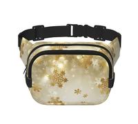 Riñonera unisex cuadrada de doble capa con estampado navideño de seda dorada, Negro -, Talla única