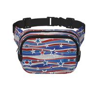 Riñonera unisex cuadrada de doble capa con estampado patriótico de estrellas y tiras del Día de la Independencia, accesorio de viaje y entrenamiento, color negro, talla única, NEGRO, One Size