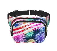 Riñonera unisex cuadrada de doble capa con estampado patriótico del 4 de julio, accesorio de viaje y entrenamiento, color negro, talla única, NEGRO, One Size