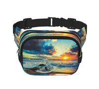Riñonera unisex cuadrada de doble capa con estampado Sunset Beach, Negro -, Talla única