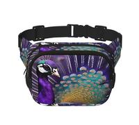 Riñonera unisex de moda con diseño de pavo real morado, elegantes para entrenamientos, correr, viajar y senderismo, Black, Talla única