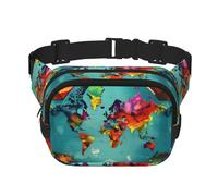 Riñonera unisex de moda con mapa del mundo, elegantes riñoneras para entrenamientos, correr, viajar y senderismo, Black, Talla única