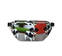 Riñonera versátil con diseño de ciervo y ciruela gris, bolsillos con cremallera, ideales para viajes, correr, senderismo y ciclismo, Cachorro blanco y negro, Talla única