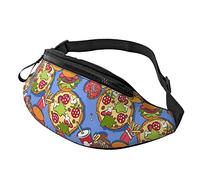 Riñonera Viaje Patrón De Comida De Dibujos Animados Unisex Bumbag Casual,Ajustable Riñonera Militar Hombre para Entrenamiento Mujer Aptitud 14X35Cm