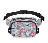 Riñonera vintage con diseño de calavera, diamantes y rosas para mujeres, hombres, niñas, niños, correr, deportes, senderismo, bolsa de cinturón, color, XL, Organizador de bolsas