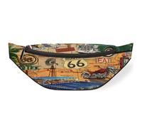 Riñonera vintage de reparación de pósteres Route 66 para mujeres, hombres, niñas, niños, vintage, garaje, riñonera, riñonera, bolsa de cinturón para viajes, deportes, correr, color, M