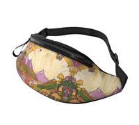 Riñonera vintage Indie Boho con diseño de sol y luna, color amarillo, bolsa manos libres, flores naranjas, 14 x 35 cm, A13., Talla única