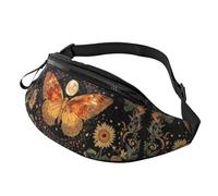 Riñonera vintage Indie Boho con diseño de sol y luna, color amarillo, bolsa manos libres, flores naranjas, 14 x 35 cm, a7, Talla única
