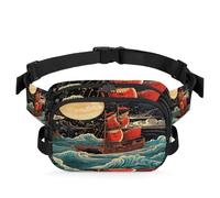 Riñonera vintage japonesa náutica con diseño de barco náutico, multifunción, para viajes, deportes, correr, riñonera, riñonera, bolsa de cinturón para mujeres, hombres, niñas y niños, color, XL,