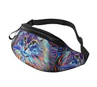 Riñoneras De Cintura Arte Colorido del Gato De Pelo Largo Unisex Riñonera Ligera,Moda Riñoneras Hombre para Pasear A Perros Marcha Vajes 14X35Cm