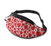 Riñoneras De Cintura Patrón De Corazón Rojo Ama El Día Unisex Riñonera Militar Hombre Ligera,con Agujero De Auriculares Bumbag para Aptitud Actividades Pasear A Perros 14X35Cm