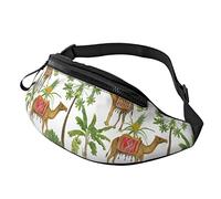 Riñoneras De Cintura Tropical Palmera Plátanos Dromedario Papaya Unisex Riñonera Militar Hombre Moda,con Agujero De Auriculares Bolsos De Gimnasio para Mujer Hombre Entrenamiento 14X35Cm