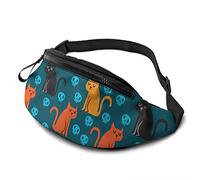 Riñoneras Hombre Gato Calavera De Halloween Unisex Riñonera Running Multifuncional,Ajustable Bumbag para Marcha Entrenamiento Pasear A Perros 14X35Cm
