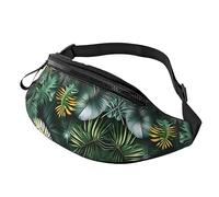 Riñoneras para hombres y mujeres, mochila de moda con cinturón ajustable para viajes, deportes, correr. Estampado tropical de palmera hawaiana, Hojas tropicales de palma, Talla única