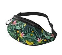 Riñoneras para hombres y mujeres, mochila de moda con cinturón ajustable para viajes, deportes, correr. Estampado tropical de palmera hawaiana, Hojas Tropicales Con Flores, Talla única