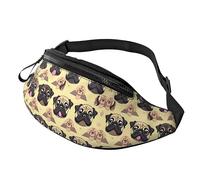 Riñoneras para hombres y mujeres, paquete de correa de moda con cinturón ajustable para viajes, deportes, correr. Estampado de muchas patatas, Many Cute Pug, Talla única