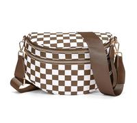 Riñoneras para mujer, bandolera de nailon a cuadros, color blanco y negro, a cuadros, café, Estilo casual
