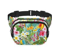 Riñoneras unisex de moda con plantas tropicales y loros, elegantes para entrenamientos, correr, viajar y senderismo, Black, Talla única