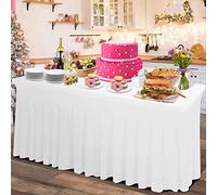 Rinpon Falda de Mesa y Mantel de Spandex de 2 en 1 de Espesor, 6 pies / 4 pies, Mantel Rectangular con Falda Plisada, Manteles Rectangulares sin Arrugas para Banquetes(Blanco, 183 x 76 x 74 cm)
