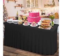 Rinpon Falda de Mesa y Mantel de Spandex de 2 en 1 de Espesor, 6 pies / 4 pies, Mantel Rectangular con Falda Plisada, Manteles Rectangulares sin Arrugas para Banquetes(Negro, 183 x 76 x 74 cm)