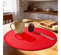 Rinpon Juego de 8 manteles Individuales Redondos de Tela, Tela de Lino rústico, Lavables a máquina, Resistentes al Calor, manteles Individuales sin Arrugas, de poliéster (Rojo)