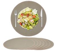 Rinpon Juego de 8 manteles Individuales Redondos de Tela, Tela de Lino rústico, Lavables a máquina, Resistentes al Calor, manteles Individuales sin Arrugas, de poliéster (marrón Claro)