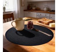 Rinpon Juego de 8 manteles Individuales Redondos de Tela, Tela de Lino rústico, Lavables a máquina, Resistentes al Calor, manteles Individuales sin Arrugas, de poliéster (Negro)