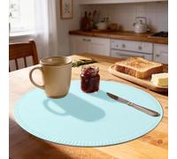 Rinpon Juego de 8 manteles Individuales Redondos de Tela, Tela de Lino rústico, Lavables a máquina, Resistentes al Calor, manteles Individuales sin Arrugas, de poliéster (Azul Claro)