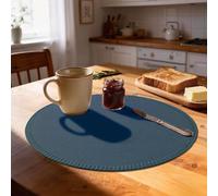 Rinpon Juego de 8 manteles Individuales Redondos de Tela, Tela de Lino rústico, Lavables a máquina, Resistentes al Calor, manteles Individuales sin Arrugas, de poliéster (Azul Marino)