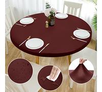 Rinpon Mantel Ajustable Redondo de Poliuretano con diseño Doble, elástico antidesgarros, Ajustable Suave al Tacto, Impermeable a Prueba de Aceite (borgoña, Redondo 102-117cm)