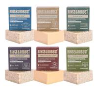 Rinse & Robust Jabón de barra para hombre, 6 unidades, jabón exfoliante natural hecho a mano, regalo para hombres, cuerpo y mano, todo tipo de piel, 6 aromas diferentes, regalos de San Valentín para