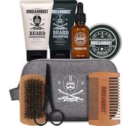 Rinse&robust - Juego de 8 piezas para el cuidado de la barba con bolsa de viaje, aroma de eucalipto, cepillo para barba, peine, tijeras y champú para barba
