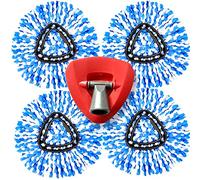 RinseClean - Cabezal de repuesto para fregona giratoria, paquete de 4 repuestos de mopa giratoria, 1 base giratoria compatible con sistema dual RinseClean, trapeadores triangulares para cabezal de