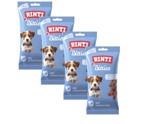 Rinti Bitties Puppy - Pollo & Ternera | Paquete de 4 | 4 x 75 g | Suplemento alimenticio para Cachorros en Crecimiento | con Omega 3 para el Desarrollo Cerebral | Sin azúcar & Soja