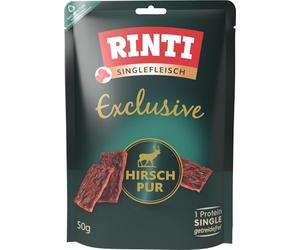 RINTI - Carne única Exclusive | Snacks fácilmente digeribles de Carne Exclusiva para Perros sensibles y Adultos. Aperitivos para Perros sin Cereales ni azúcar en Bolsa Fresca | 12 x 50 g Ciervo Puro