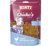 RINTI - Chicko's Plus Collagen Hearts | Snacks de Filete de pechuga de Pollo Fresco y colágeno de Ternera para Perros Adultos. Aperitivo para Perros sin Soja y harina de Carne en Bolsa Fresca | 12 x