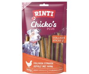 RINTI - Chicko's Plus Collagen Sticks | Snacks de filete de pechuga de pollo fresco y colágeno de ternera para perros adultos. Aperitivo para perros sin soja y harina de carne en bolsa fresca, 9 x 150