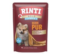 RINTI - Gold Junior | Comida húmeda con aceite de salmón para perros jóvenes en crecimiento. Alimento completo en bolsa fresca sin cereales, carne moldeada, soja o aditivos artificiales, 10 x 100 g de