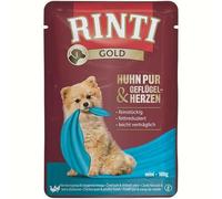 RINTI Gold Mini Pollo Puro & Corazones de Aves | 10 x 100 g | Alimento Completo para Perros pequeños Adultos | Solo Pollo para Perros sensibles a Las alergias | En Bolsa Fresca