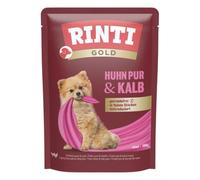 RINTI - Oro | Comida húmeda fácilmente digerible para Perros pequeños y Adultos. Alimento Completo en Bolsa Fresca sin Carne Moldeada, Soja o aditivos Artificiales. 10 x 100 g de Pollo Puro + Ternera