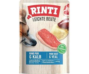 RINTI - Presa Ligera | Comida húmeda Reducida en Grasa con Piezas Naturales de Carne para Perros Adultos sensibles. Alimento Completo en Bolsa sin aditivos Artificiales. 10 x 400 g de Carne Pura +