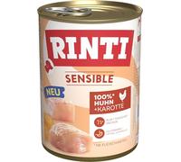 RINTI - Sensible | Comida húmeda para Perros Adultos sensibles con trozos Naturales de Carne. Alimento Completo sin Cereales en Lata sin aditivos Artificiales | 12 x 400 g de Pollo + Zanahoria