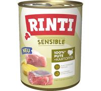 RINTI - Sensible | Comida húmeda para Perros Adultos sensibles con trozos Naturales de Carne. Alimento Completo sin Cereales en Lata sin aditivos Artificiales | 6 x 800 g de Pavo + Patata