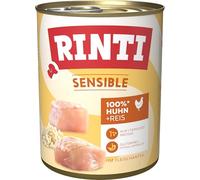 RINTI - Sensible | Comida húmeda para Perros Adultos sensibles con trozos Naturales de Carne. Alimento Completo sin Cereales en Lata sin aditivos Artificiales | 6 x 800 g de Pollo + arroz