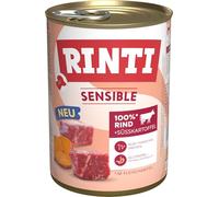 RINTI - Sensible | Comida húmeda para Perros Adultos sensibles con trozos Naturales de Carne. Alimento Completo sin Cereales en Lata sin aditivos Artificiales | 6 x 400 g de Vacuno + Batatas Dulces