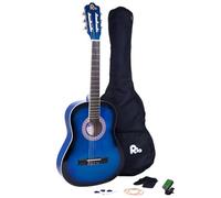 Río 3/4 tamaño Paquete de guitarra clásica para niños traje de principiantes - 9 A 12 años - incluye bolsa, correa, púas, sintonizador Blue