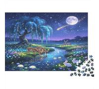 Rio Bosque Nocturno Puzzle de 1000 Piezas Papel para Adultos Escena Estrella Fugaz Luz de Luna Juego de Puzzle 1000 Piezas Decoracion Relajacion Regalo 38x26cm/1000pcs