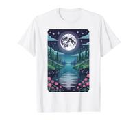 Río Iluminado por la Luna Midnight Bloom Camiseta gráfica económica, Hombre, Blanco, L