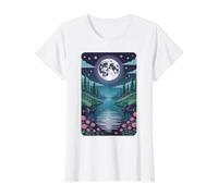 Río Iluminado por la Luna Midnight Bloom Camiseta gráfica económica, Mujer, Blanco, XL