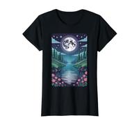 Río Iluminado por la Luna Midnight Bloom Camiseta gráfica económica, Mujer, Negro, L